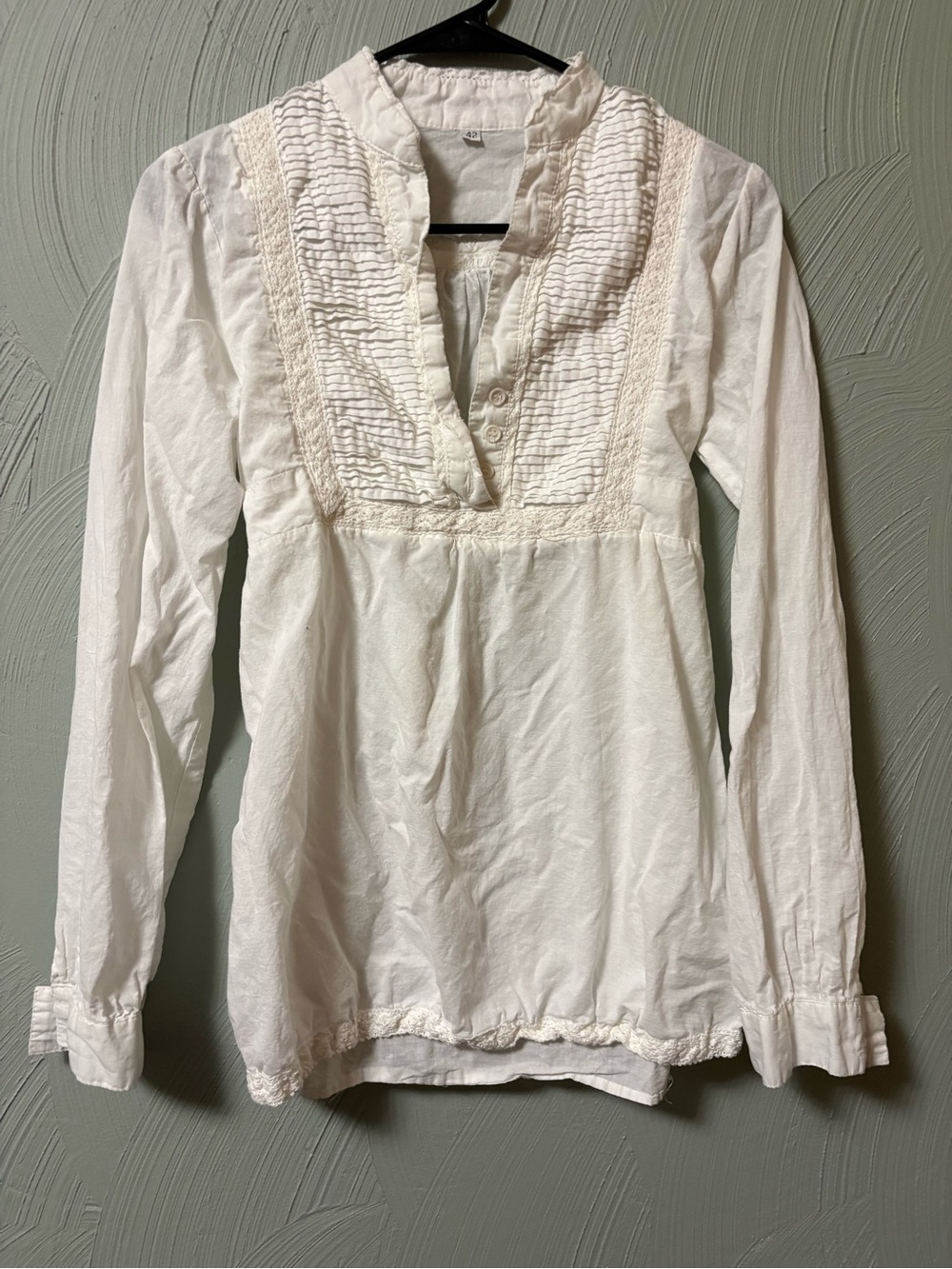 White Women's Pintuck Lace Detail Blouse